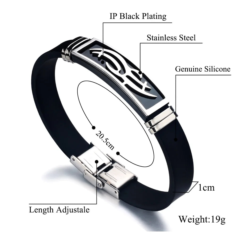 2024 Trend Personalized Jewelry Stainless Steel Flame Silicone Bracelet Men Vintage Titanium Steel Cuff Rubber Bracelet Pulsera