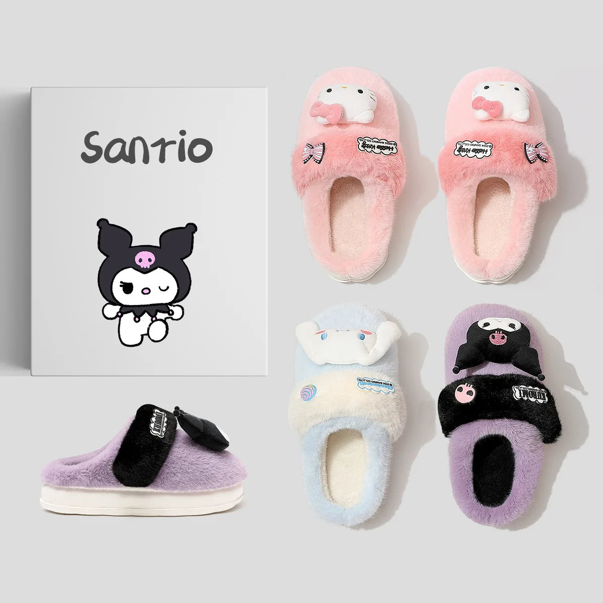 Super Cute Winter Cotton Slippers - Warm, Anti-Slip Hello Kitty & Kuromi Design