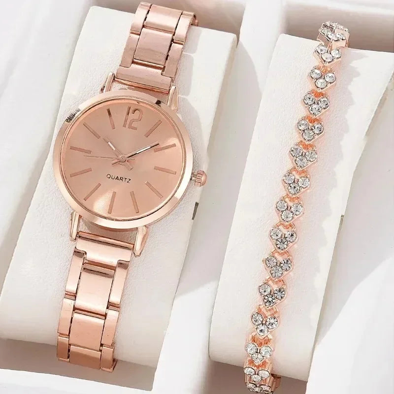 2-Piece Women's Luxury Watch & Bracelet Set – Fashion Quartz Wristwatch