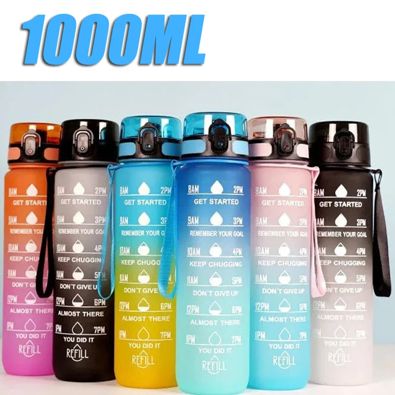 1L Large-Capacity Gradient Water Mug - Portable Plastic Bottle with Straw & Scale for Outdoor Use