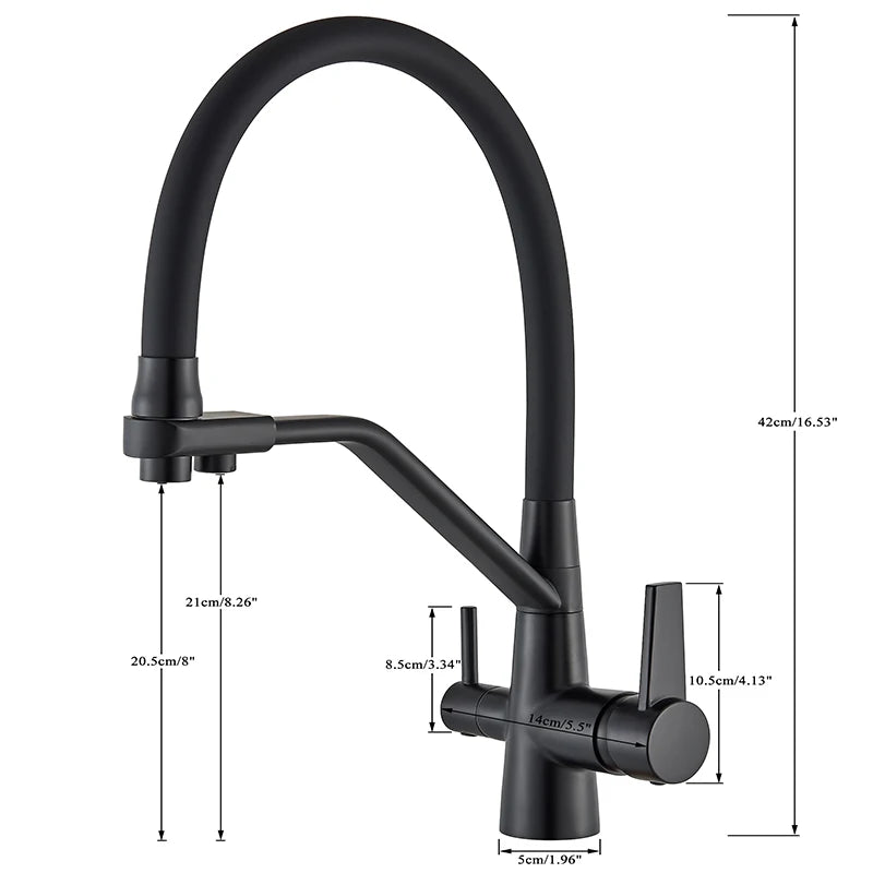 Kitchen Filtered Faucet Brushed Gold Brass Purifier Faucet Dual Sprayer Drinking Water Tap Vessel Sink Mixer Tap