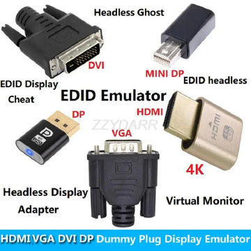 4K HDMI Dummy Plug - Virtual Monitor Display Emulator for DP, VGA, DVI, Mini DP & EDID Headless Adapter