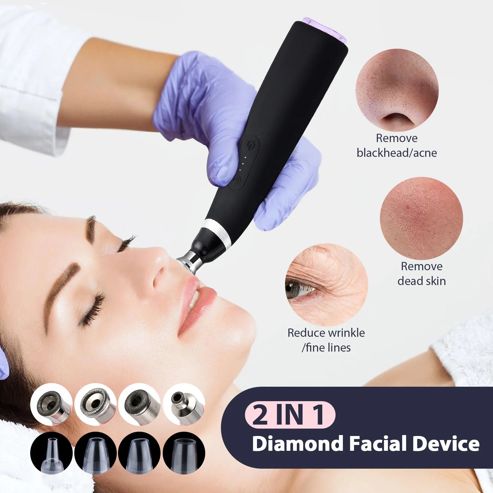 Portable Diamond Microdermabrasion Machine - Exfoliation & Blackhead Remover with 4 Peeling Tips