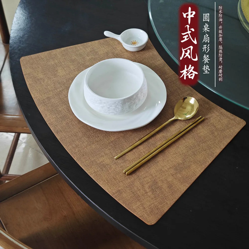 Fan-Shaped PVC Leather Placemat – Waterproof, Heat-Resistant Luxury Hotel Table Mat