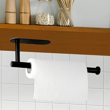 Punch-Free Metal Paper Towel Holder – Wall-Mounted Under-Cabinet Kitchen Rag Storage Rack