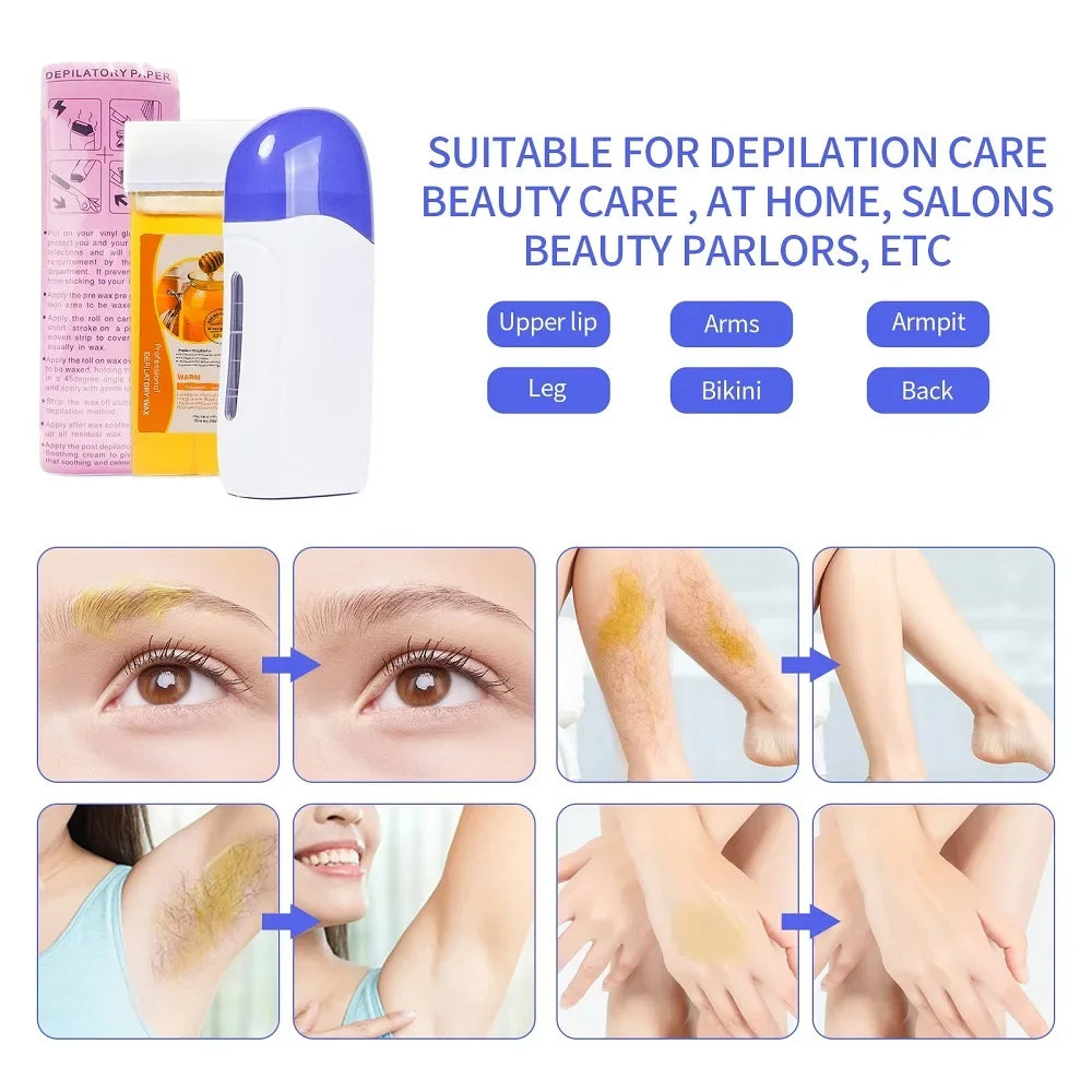 Portable Wax Depilatory Roller Machine Wax Heater Set Hair Removal Cream Waxing Warmer Roll on Wax Heater Roller Epilator