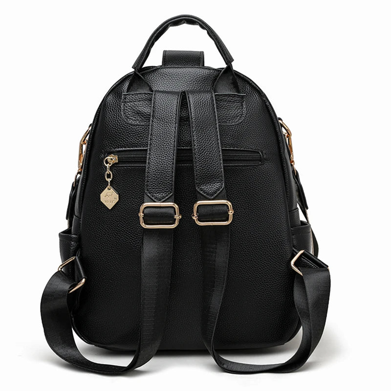 Luxury PU Leather Backpack - Women's Fashion Shoulder Bag with Large Capacity for Travel or School