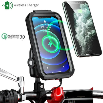 Waterproof Motorcycle Wireless Phone Charger Mount – Qi/USB-C, Handlebar Holder with Double Socket Arm