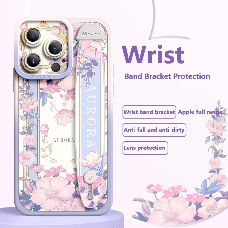 Deluxe Oval Wristband iPhone Case – Soft Silicone, Floral Design