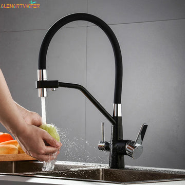 Kitchen Filtered Faucet Brushed Gold Brass Purifier Faucet Dual Sprayer Drinking Water Tap Vessel Sink Mixer Tap