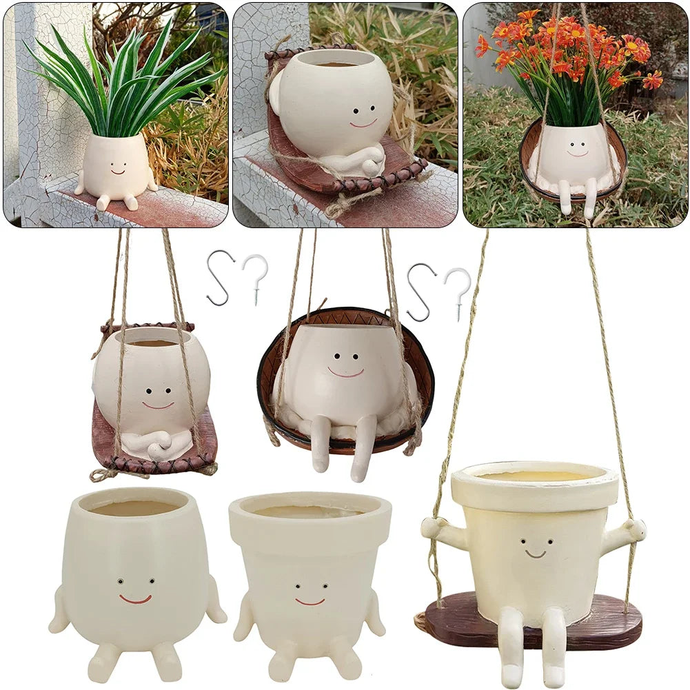 Cute Hanging Hammock Planter – Resin Swing Succulent Pot for Indoor & Outdoor