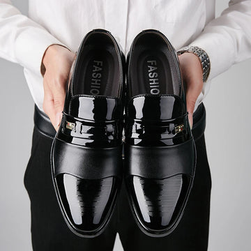 Men's Black PU Leather Oxfords – Slip-On Formal Dress Shoes (Plus Size 38-48)