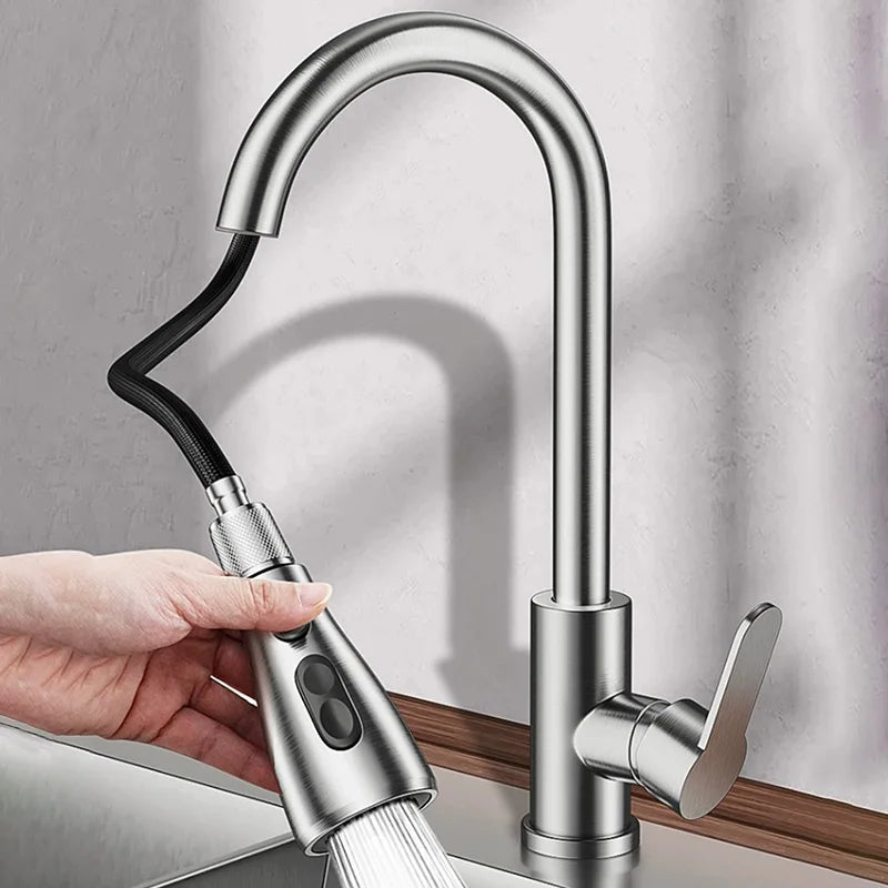 Single-Handle Pull-Down Kitchen Faucet – 360° Swivel Sprayer, Hot & Cold Water,