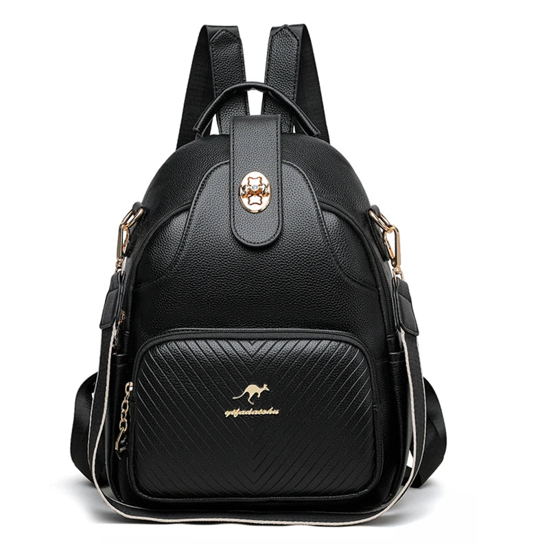 Luxury PU Leather Backpack - Women's Fashion Shoulder Bag with Large Capacity for Travel or School