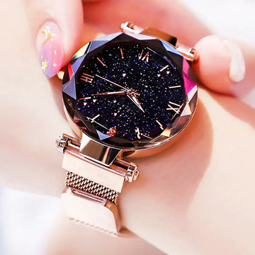 Women's Starry Sky Quartz Watch – Diamond Dial with Magnetic Mesh Strap