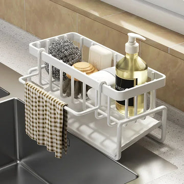 Carbon Steel Kitchen Sink Organizer – Rag Storage, Spice Rack, and Dish Drying Shelf